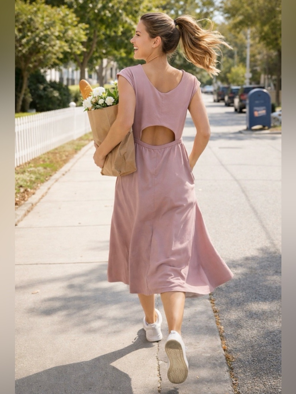 Athleta Dusty Rose V-Neck Midi Dress , size medium.